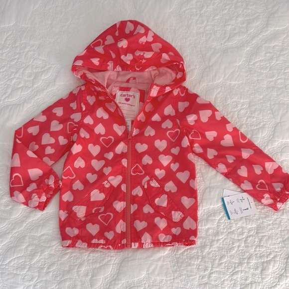 Carter's Pink Heart Hooded Windbreaker Lightweight Jacket Girls 5T Full Zip NWT - Picture 1 of 5